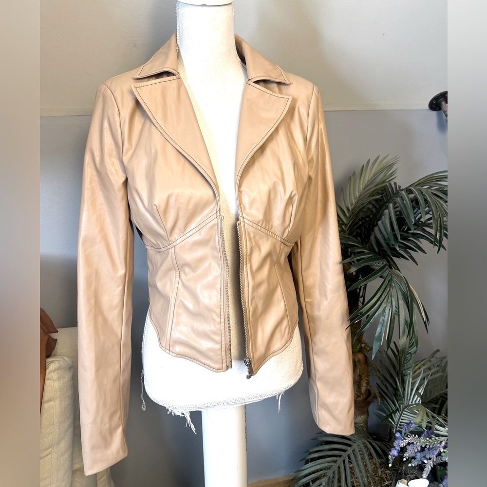 Women’s Tan Crop Faux Leather Jacket